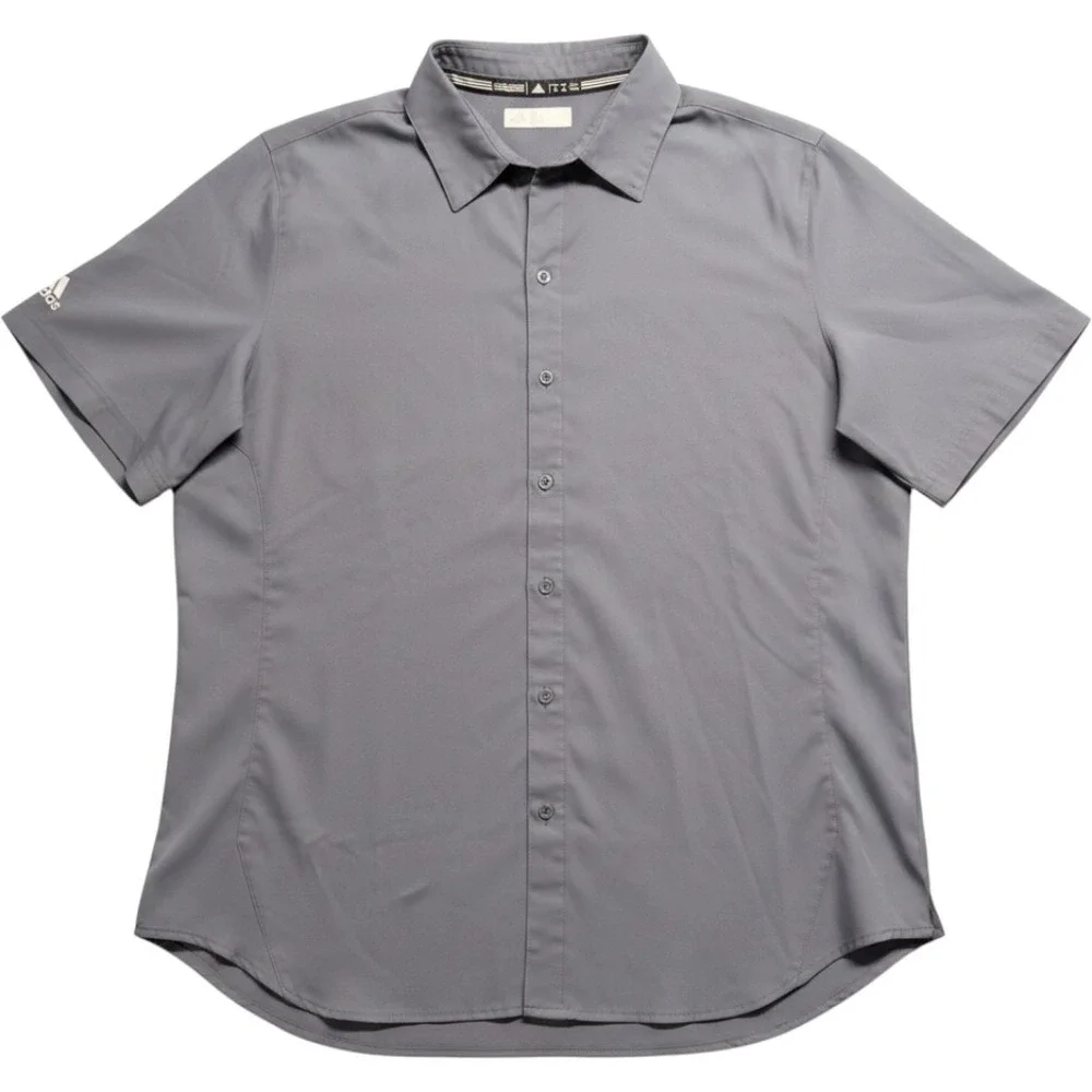 Adidas Mens Short Sleeve Button Down Shirt Gray Performance Golf XL